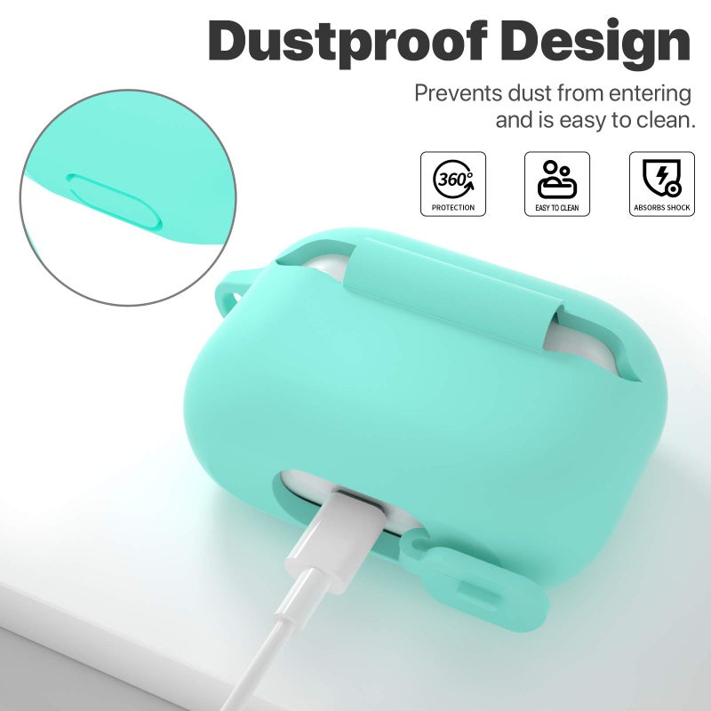 ATUAT for AirPods Pro 1st/2nd Generation Case Cover, Protective Silicone Skin Accessories with Keychain for Women Men for Apple AirPods Pro 2019/2022 Charging Case,Front LED Visible-Mint Green - Image 4